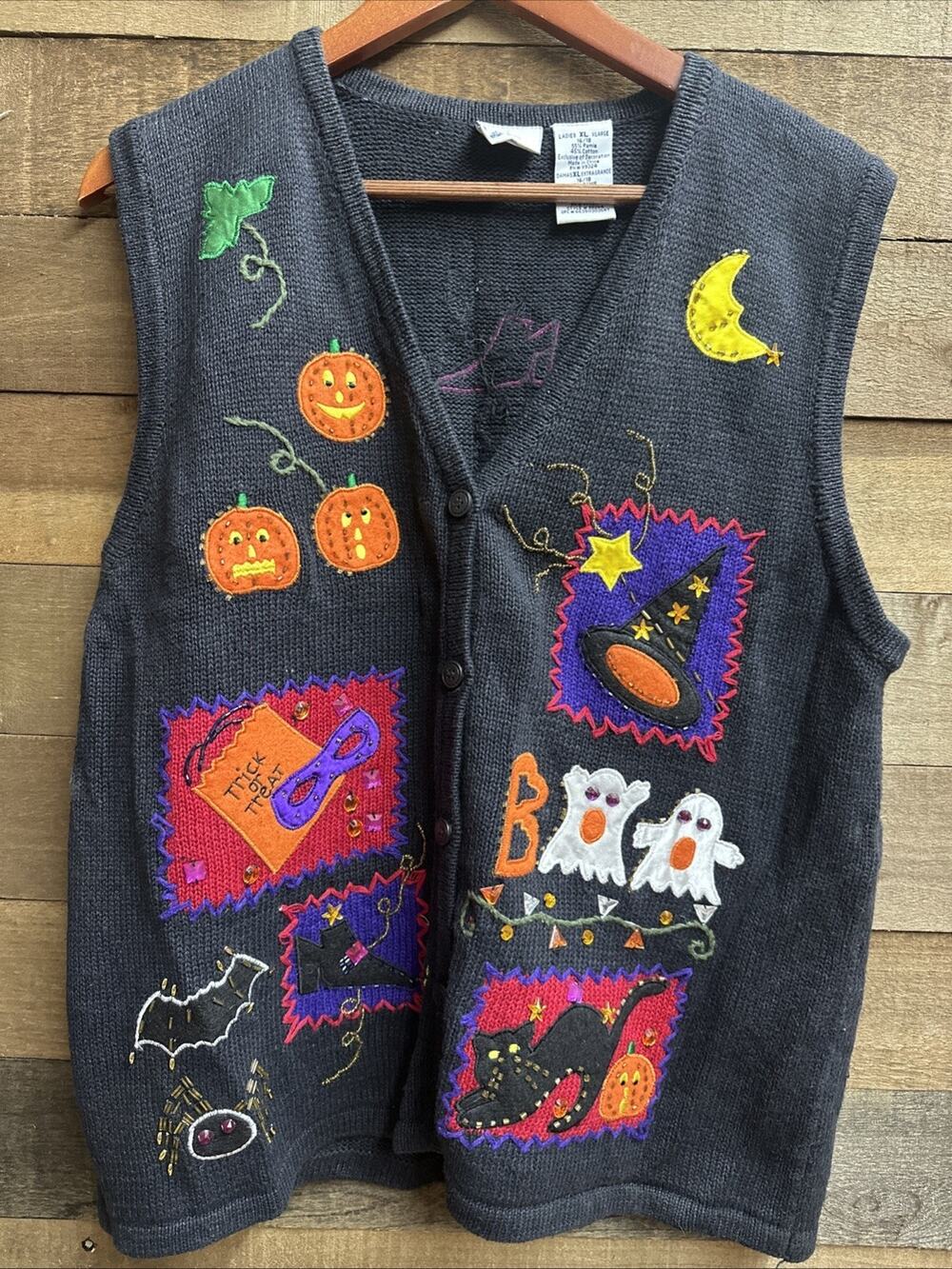 Bobbie Brooks Women's Knitted Embellished Halloween Sweater Vest Size XL